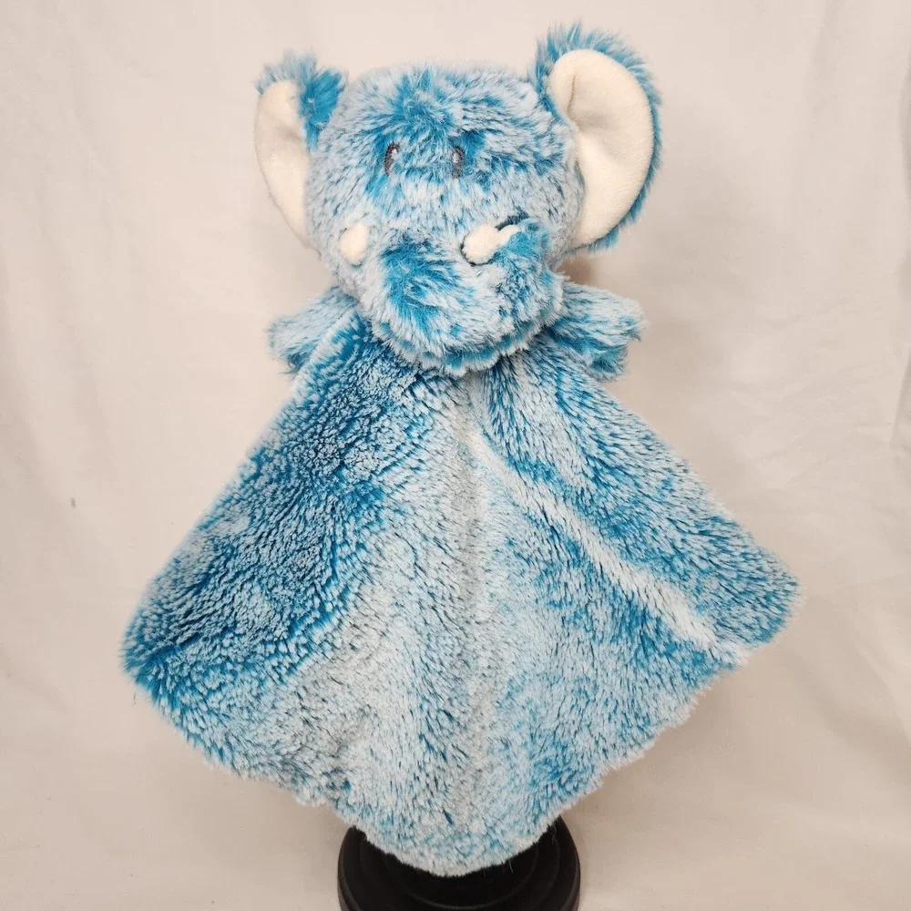 Animal Adventure Elephant Lovey Baby  Security Blanket Blue White Frosted12 x 13